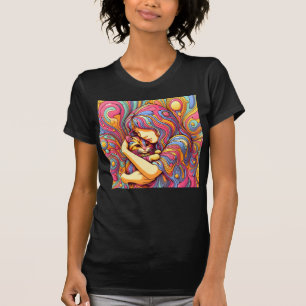 Psychedelic meisje en kat t-shirt