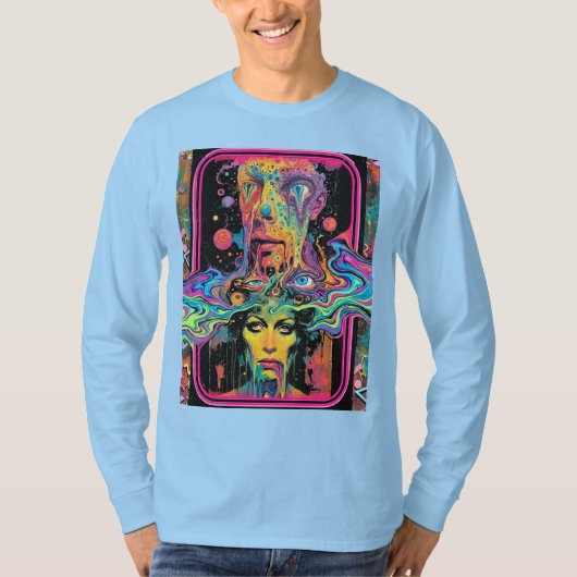 Psychedelic Melting Faces – Neon Surreal Pop Art T-shirt (Voorkant)