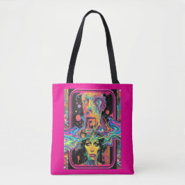 Psychedelic Melting Faces Pink All Over Print Tote Bag
