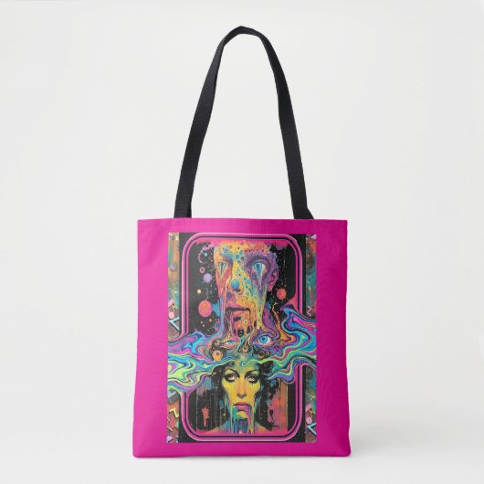 Psychedelic Melting Faces Pink All Over Print Tote Bag (Voorkant)