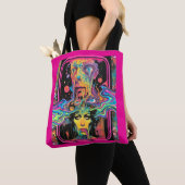 Psychedelic Melting Faces Pink All Over Print Tote Bag (Dichtbij)