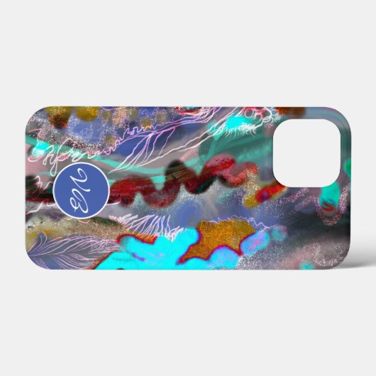 Psychedelic mint red monogram Case-Mate iPhone case (Achterkant (horizontaal))