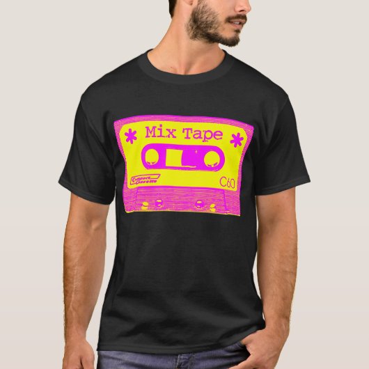 Psychedelic Mix-tape - magenta en geel T-shirt (Voorkant)