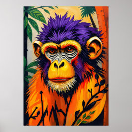 Psychedelic Monkey Face – Neon Oerwoud Energie Poster