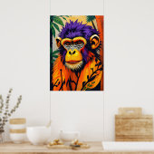 Psychedelic Monkey Face – Neon Oerwoud Energie Poster (Keuken)