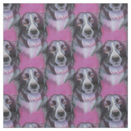Psychedelic Moon Dog Border Collie Fabric Stof