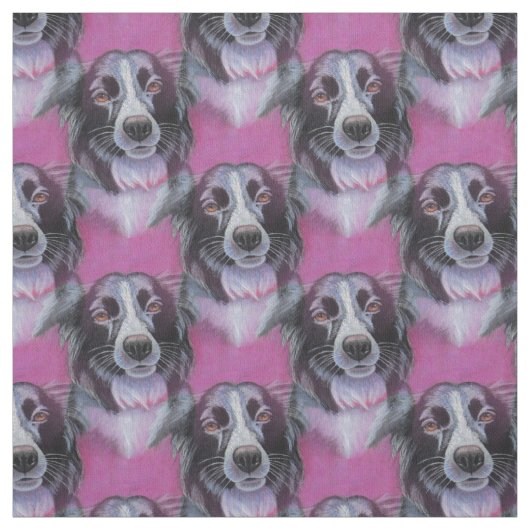 Psychedelic Moon Dog Border Collie Fabric Stof (Swatch)