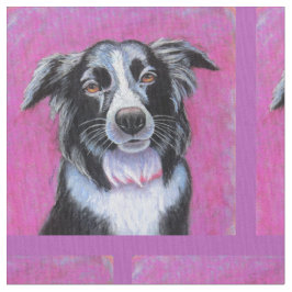 Psychedelic Moon Dog Border Collie Fabric Stof
