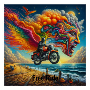 Psychedelic Motorcycle Dreamscape Perfect Poster