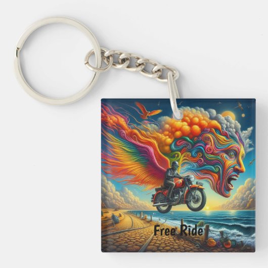 Psychedelic Motorcycle Dreamscape Sleutelhanger (voorkant)