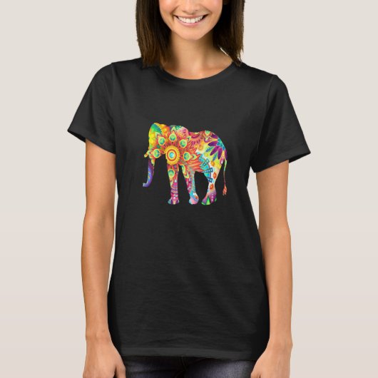 Psychedelic Multi-Color Elephant T-shirt (Voorkant)