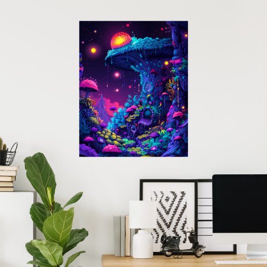 Psychedelic Mushroom House Poster (Thuiskantoor)