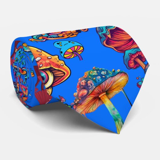 Psychedelic Mushroom Patroon 3D B Blauw BG Stropdas (Opgerold)