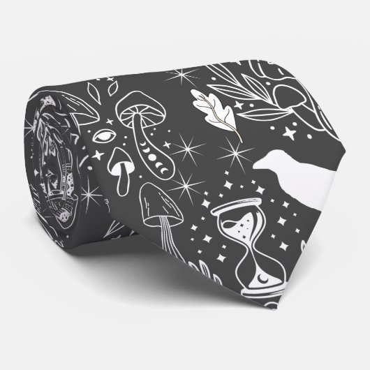 Psychedelic Mushroom Pattern 2D.BW.b D Grey BG Stropdas (Opgerold)