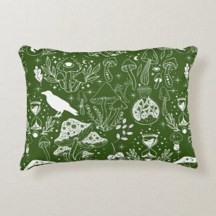 Psychedelic Mushroom Pattern 2D.BW.b D Groen BG Accent Kussen