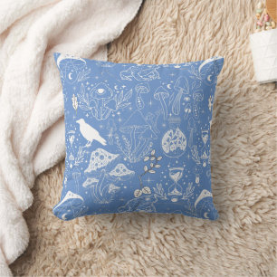 Psychedelic Mushroom Pattern 2D.BW.b L Blauw BG Kussen