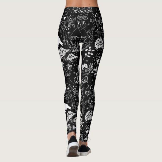 Psychedelic Mushroom Pattern 2D.BW.b Zwart BG Leggings (Achterkant)