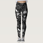 Psychedelic Mushroom Pattern 2D.BW.b Zwart BG Leggings (Voorkant)