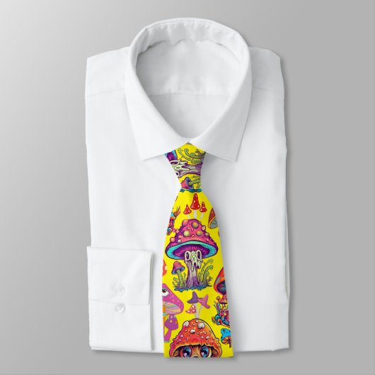 Psychedelic Mushroom Pattern 3D B.B Yellow BG Stropdas (Gebonden)