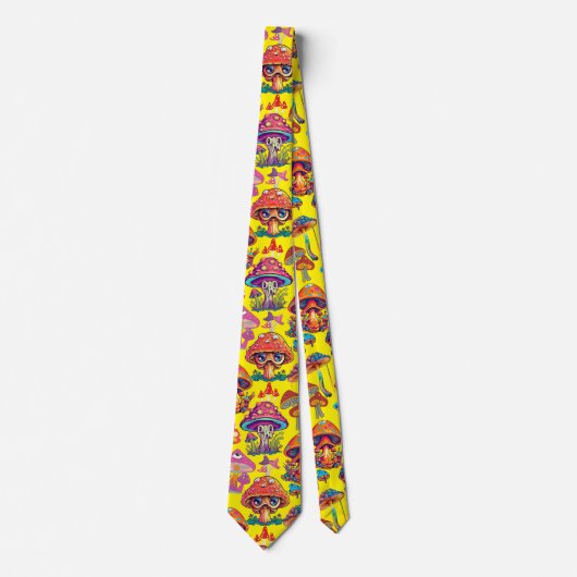 Psychedelic Mushroom Pattern 3D B.B Yellow BG Stropdas (Voorkant)