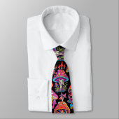 Psychedelic Mushroom Pattern 3D B.Black BG Stropdas (Gebonden)