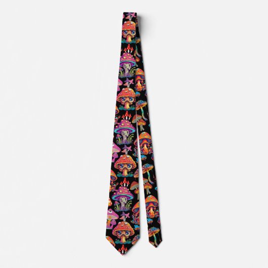Psychedelic Mushroom Pattern 3D B.Black BG Stropdas (Voorkant)