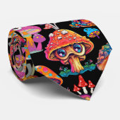 Psychedelic Mushroom Pattern 3D B.Black BG Stropdas (Opgerold)