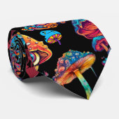Psychedelic Mushroom Pattern 3D Zwart BG Stropdas (Opgerold)