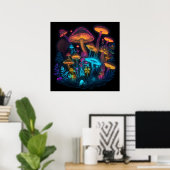 Psychedelic Mushroom Poster Neon Bright Dark Glow (Thuiskantoor)