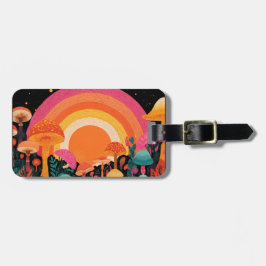 Psychedelic Mushroom Sunset – Retro Fantasy Nature Bagagelabel