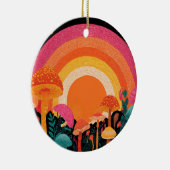 Psychedelic Mushroom Sunset – Retro Fantasy Nature Keramisch Ornament (Rechts)