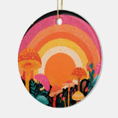 Psychedelic Mushroom Sunset – Retro Fantasy Nature Keramisch Ornament (Links)