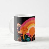 Psychedelic Mushroom Sunset – Retro Fantasy Nature Koffiemok (Voorkant links)