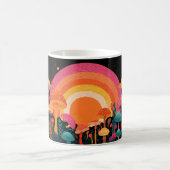 Psychedelic Mushroom Sunset – Retro Fantasy Nature Koffiemok (Center)