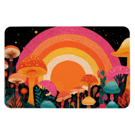 Psychedelic Mushroom Sunset – Retro Fantasy Nature Magneet