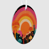 Psychedelic Mushroom Sunset – Retro Fantasy Nature Ornament (voorkant)
