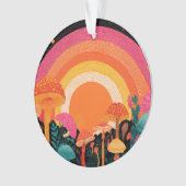 Psychedelic Mushroom Sunset – Retro Fantasy Nature Ornament (voorkant)