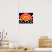 Psychedelic Mushroom Sunset – Retro Fantasy Nature Poster (Keuken)