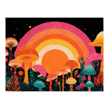Psychedelic Mushroom Sunset – Retro Fantasy Nature