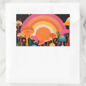 Psychedelic Mushroom Sunset – Retro Fantasy Nature Rechthoekige Sticker (Tas)
