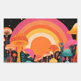 Psychedelic Mushroom Sunset – Retro Fantasy Nature Rechthoekige Sticker