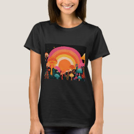 Psychedelic Mushroom Sunset – Retro Fantasy Nature T-shirt
