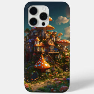 Psychedelic Mushroom Village – Ingewikkelde 3D-wee iPhone 15 Pro Max Hoesje
