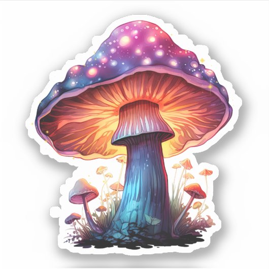 Psychedelic Mushroom Waterverf Rainbow Artwork Sticker (Voorkant)