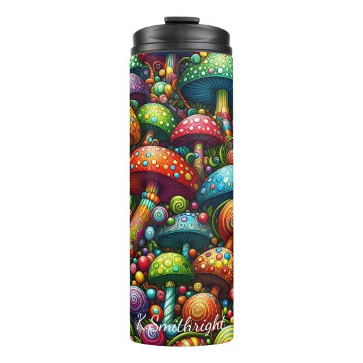 Psychedelic Mushroom Wonderland Pattern Thermosbeker (Voorkant)