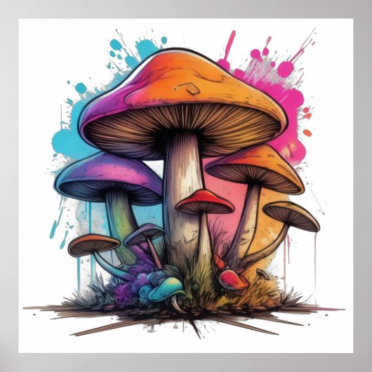Psychedelic Mushroom Wonderland Poster (Voorkant)