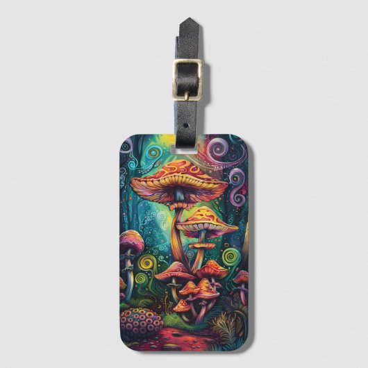 Psychedelic Mushrooms Funky Artwork Bagagelabel (Voorkant (verticaal))
