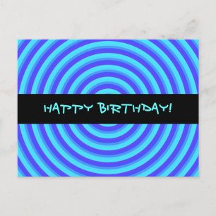 Psychedelic Neon Blue Circles Gelukkige Verjaardag Briefkaart