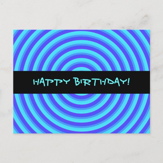 Psychedelic Neon Blue Circles Gelukkige Verjaardag Briefkaart (Voorkant)
