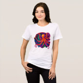 Psychedelic Neon Deep Sea Kraken Octopus T-Shirt (Voorkant volledig)